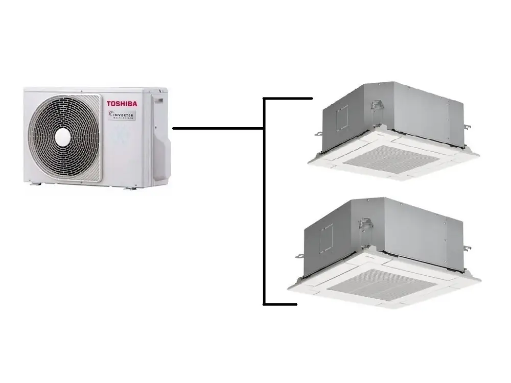 Kazetová Klimatizace Toshiba 1+2 (2,7kW + 2,7kW) Multi-split R32 včetně montáže Výhodná Nabídka