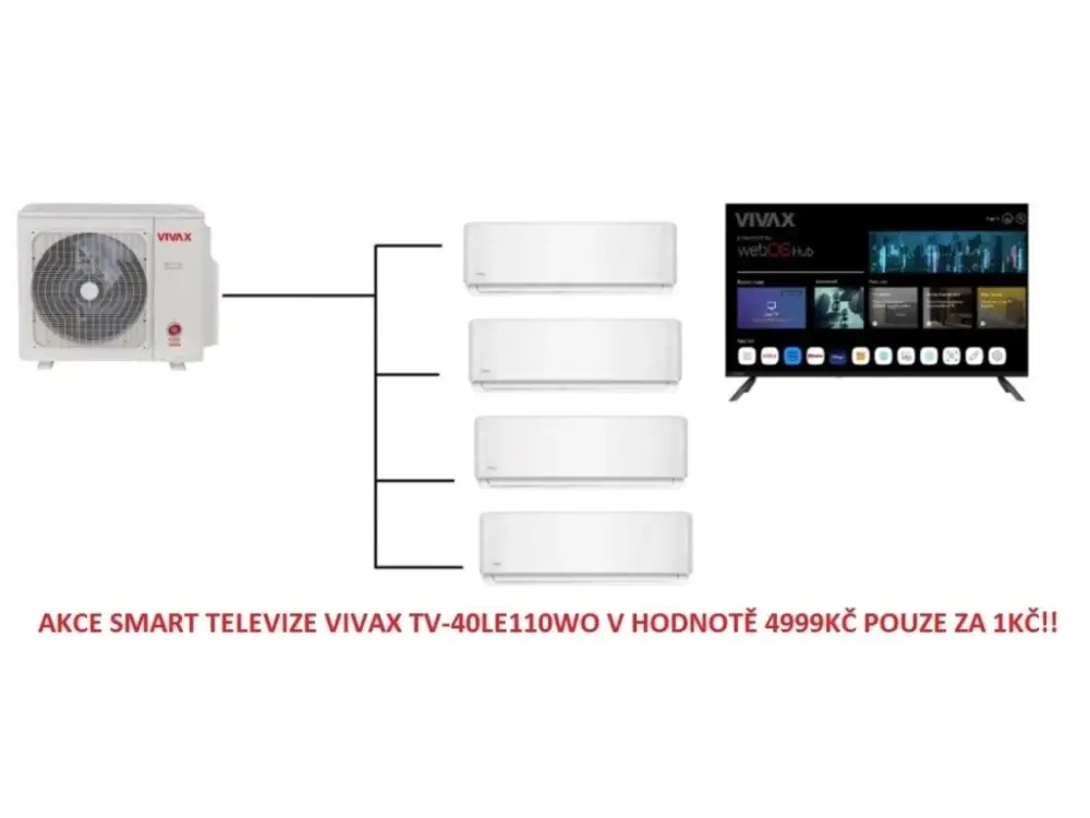 Ihned K Objednání Klimatizace Vivax Design R+ white 1+4 (2,7kW + 2,7kW 2,7kW + 2,7kW) Multi-split R32 včetně montáže+dárek zdarma