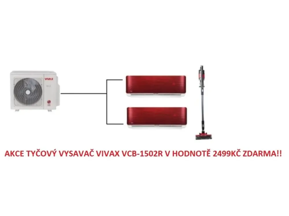 Speciální Cena Klimatizace Vivax Design R+red 1+2 (3,5kW + 3,5kW) Multi-split R32 včetně montáže+dárek zdarma