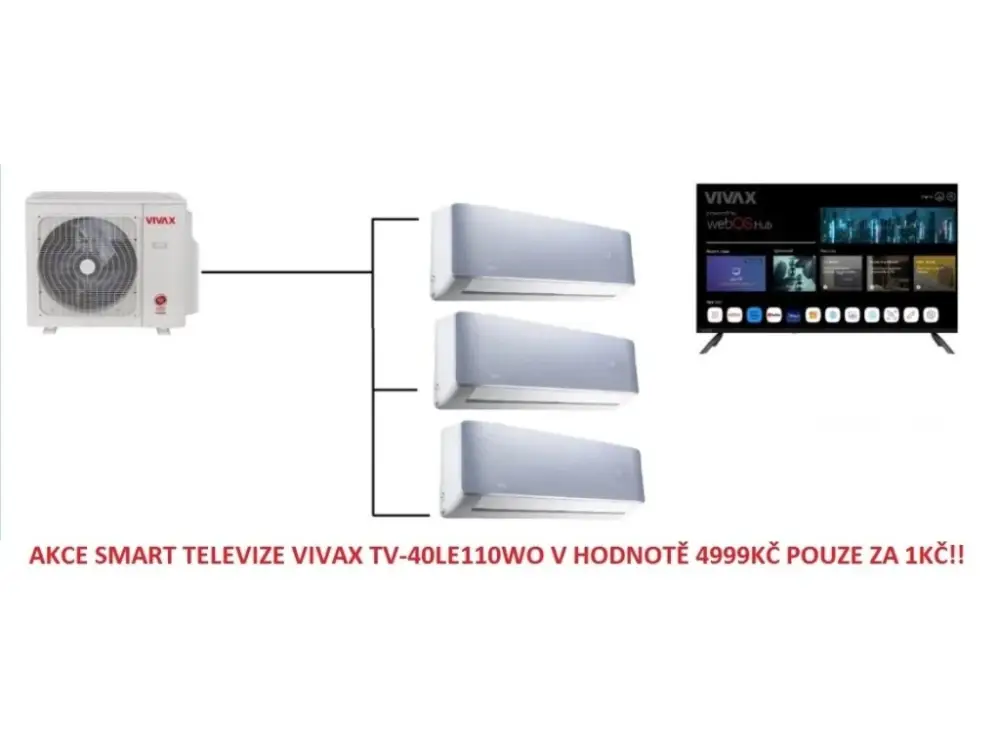 Klimatizace Vivax Design R+ silver 1+3 (2,7kW + 2,7kW + 3,5kW) Multi-split R32 včetně montáže+dárek zdarma Akce