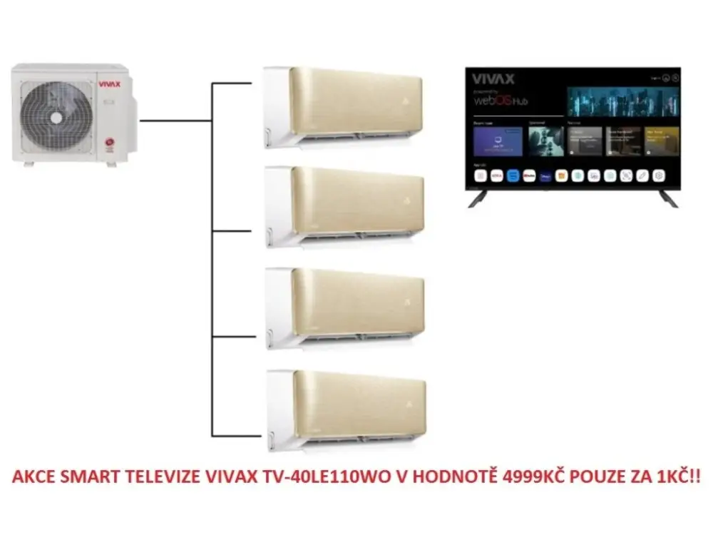 Nakupujte Hned Klimatizace Vivax Design R+gold 1+4 (2,7kW + 2,7kW + 2,7kW + 2,7kW) Multi-split R32 včetně montáže+dárek zdarma