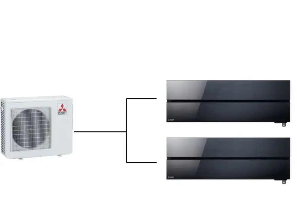 Horká Nabídka Klimatizace Mitsubishi Onyx Black 1+2 ( 2,5kW + 3,5kW ) Multi-split R32 včetně montáže