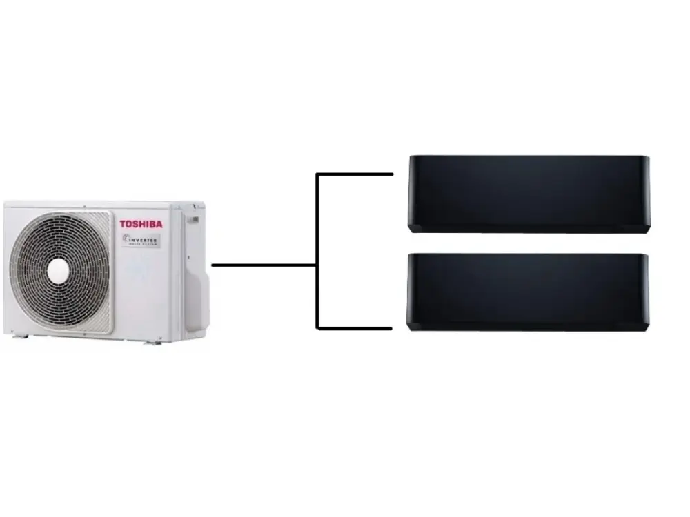 Klimatizace Toshiba Shorai Curve black 1+2 ( 2,5kW + 2,5kW) Multi-split R32 včetně montáže Výprodej