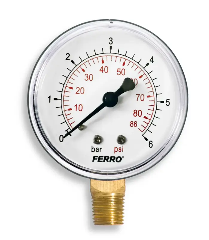Manometr - tlakoměr 63mm 1/4" Radiál - spodní vývod 0-6 bar Super Cena