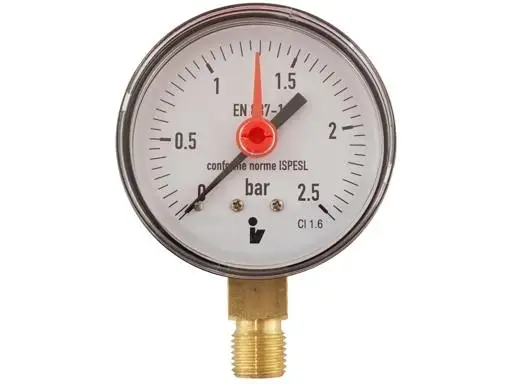 Cenový Hit Manometr - tlakoměr 63mm 1/4" Radiál - spodní vývod 0-2,5 bar