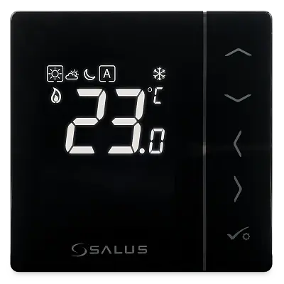 SALUS Digitální manuální termostat 230V - černý VS35B, Drátové Novinka