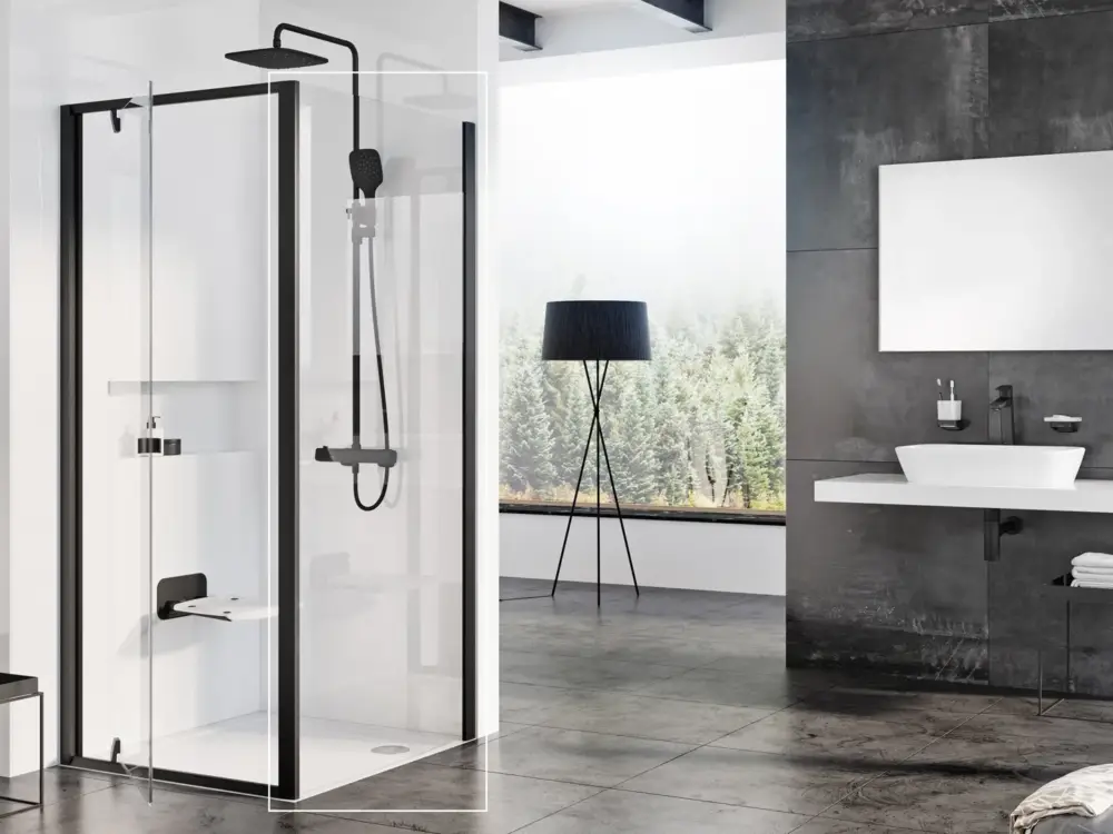 Ravak pevná stěna Pivot PPS-90 black+Transparent Omezená Nabídka