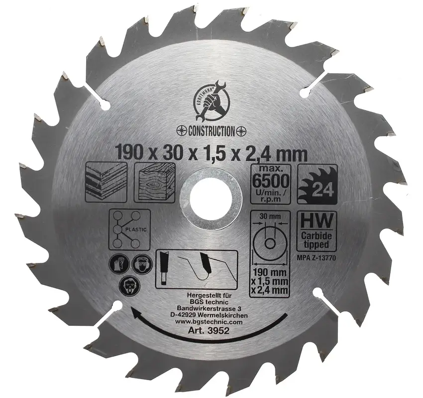 Dokud Zásoby Vydrží BGS Kotouč pilový ze slinutého karbidu, O 190 x 30 x 2,5 mm, 24 zubů