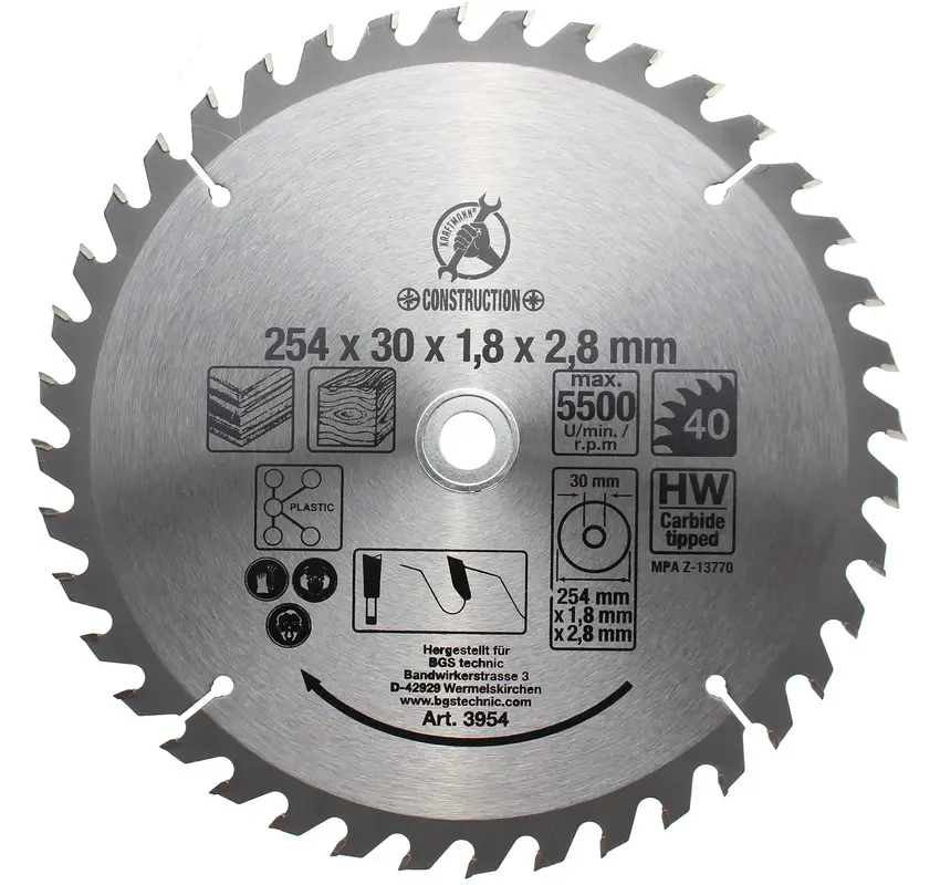 Omezená Nabídka BGS Pilový kotouč ze slinutého karbidu, O 254 x 30 x 3,2 mm, 40 zubů