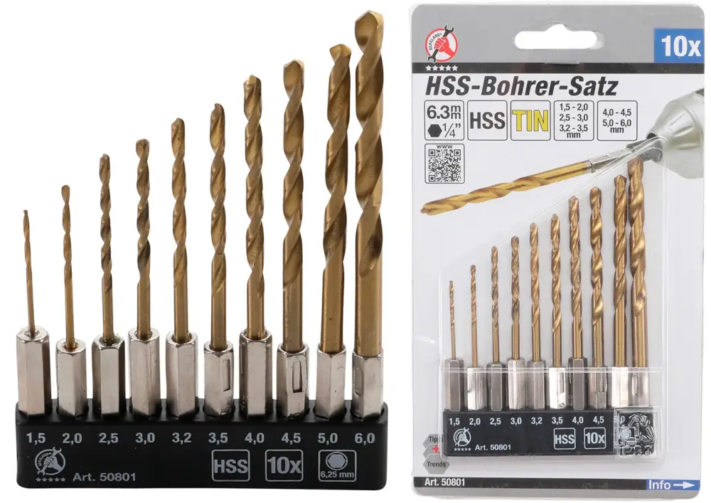 BGS Vrtáky HSS potitanované 1/4" dřík;1,5-6,0mm;10 dílů Poslední Šance