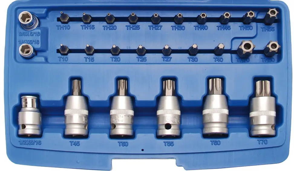 Aktuální BGS Hlavice zástrčné 1/2" T-profil T45-T70 + bity T10-T70, sada 27dílů