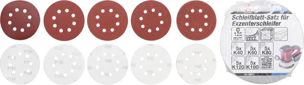 Akce BGS Papíry brusné pro excentrickou brusku, O 125 mm, K 40 - 180, 25dílná