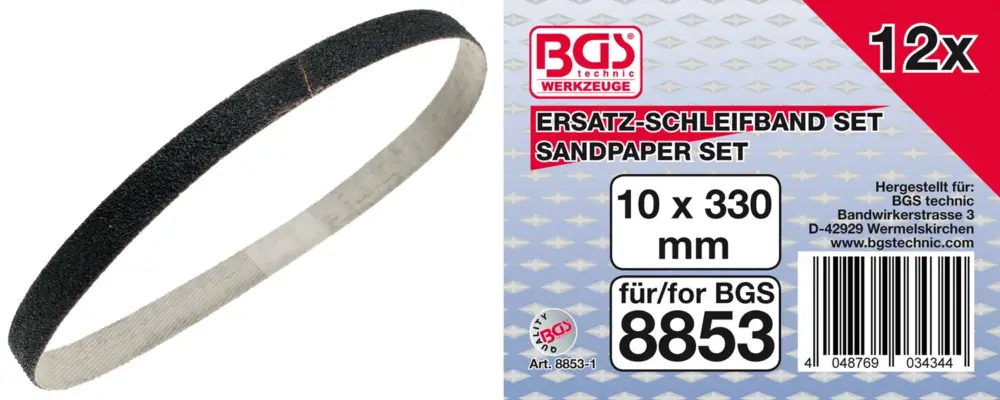 Originální BGS Brusný pás 10x330 mm, zrnitost 60-80-120 mm, 12 ks