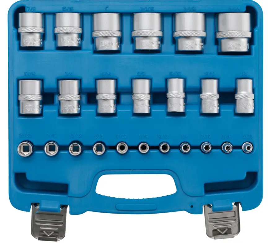 BGS Hlavice nástrčné šestihran, 1/4" 6,3 mm, 1/2" 12,5 mm, 23 dílů Horká Nabídka
