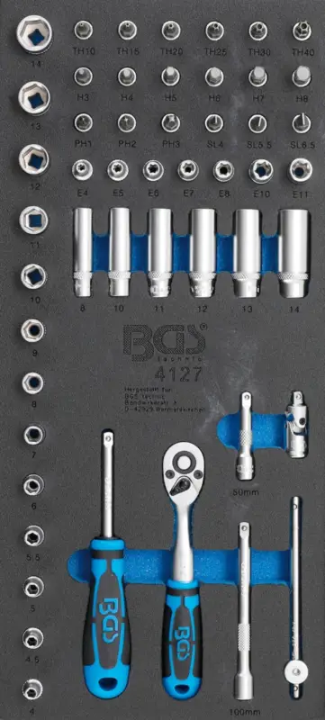 BGS Vložka do dílenského vozíku 1/3: sada nástrčných klíčů, 6,3 mm (1/4"), 50dílná Horká Nabídka