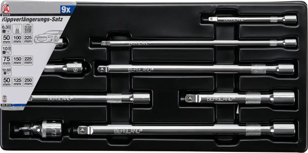 BGS Prodloužení 1/4", 3/8", 1/2", 50 - 250 mm, sada 9 dílů Expresní Doručení