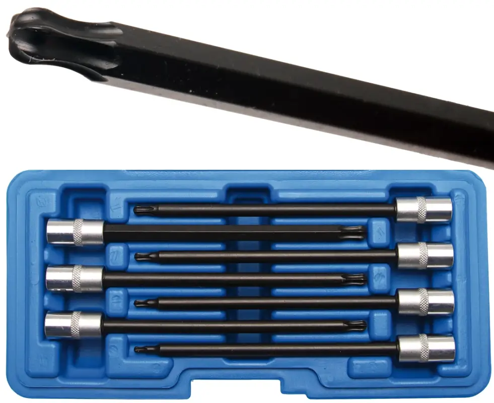 Originální BGS Hlavice zástrčné 1/4" T-profil T10-T40 x 130 mm, s koulí, 7 dílů