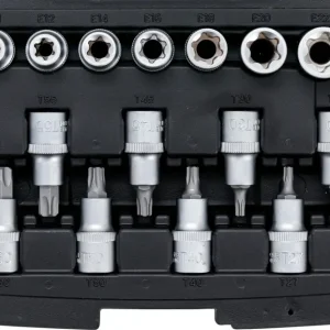 Akce BGS Hlavice zástrčné T-profil T20-T70 + hlavice nástrčné 1/2" E-profil, sada 19 dílů