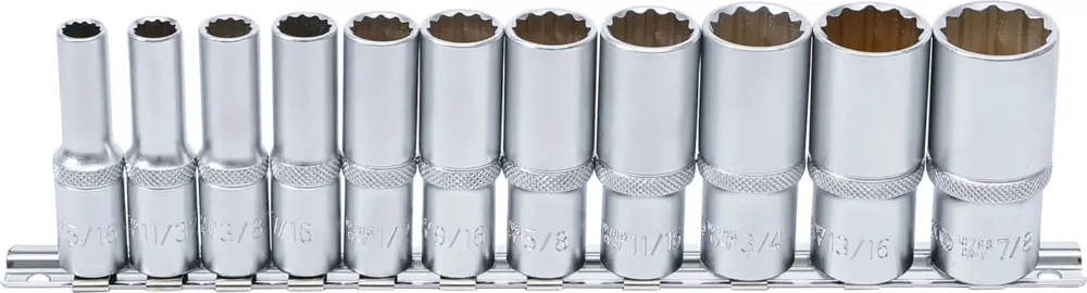 Sleva BGS Sada nástrčných dvanáctihranných hlavic, prodloužené, 10 mm (3/8"), palcové velikosti,