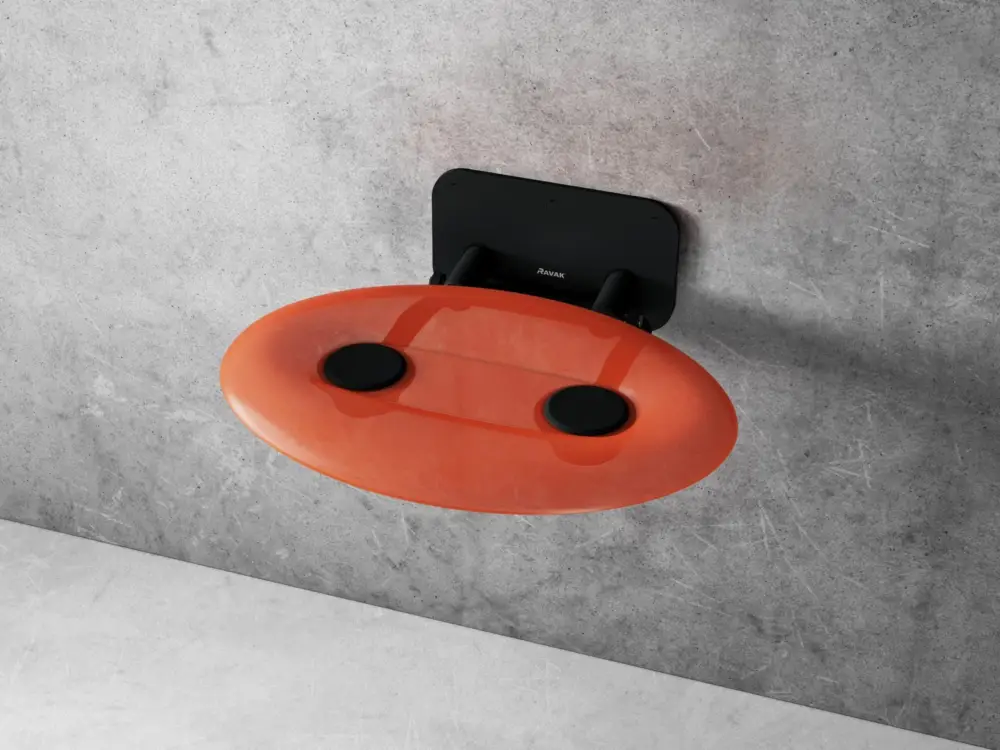 Akční Cena Ravak Sprchové sedátko OVO-P II-ORANGE/BLACK