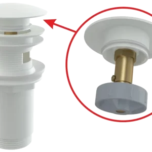 Zlevněný ALCAPLAST Výpust umyvadlová CLICK/CLACK G 5/4" s přepadem, velká zátka, kov, bílá-lesk A392B
