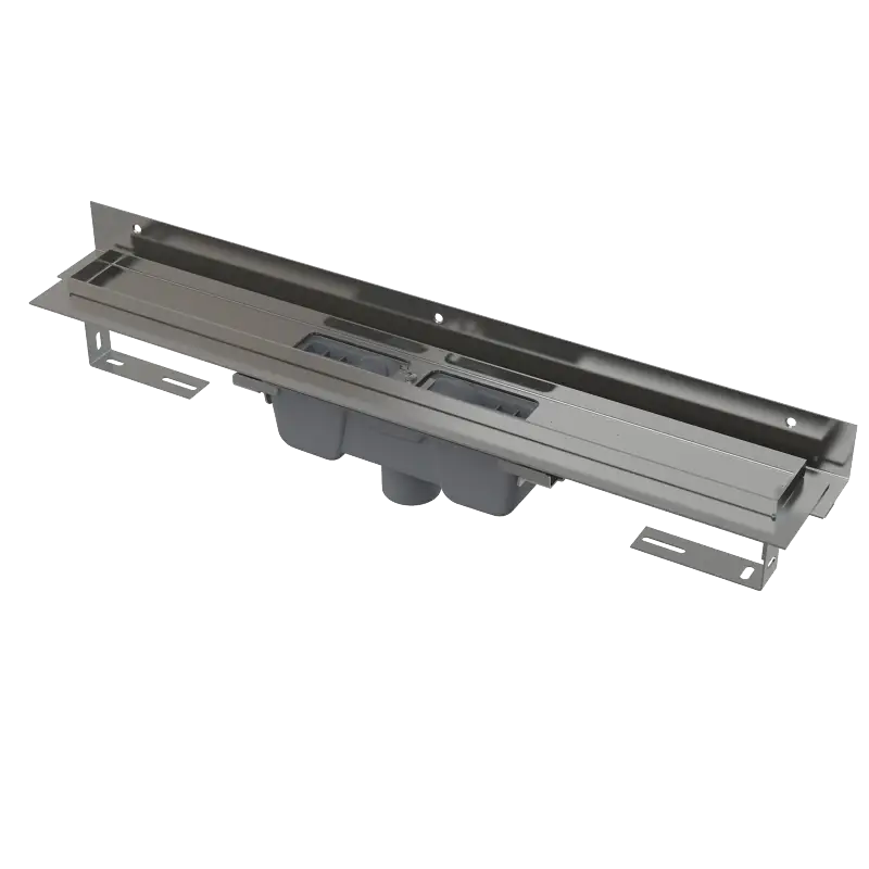 ALCAPLAST Sprchový liniový žlab nerezový, s okrajem a nastavitelným límcem ke stěně, pro perforovaný rošt, svislý odtok, délka 1150 mm APZ1004-1150 Nejlepší Volba