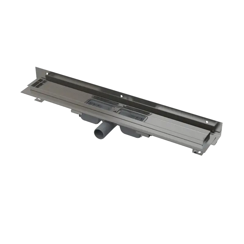 ALCAPLAST Sprchový liniový žlab nerezový, s okrajem a nastavitelným límcem ke stěně, pro perforovaný rošt, délka 850 mm APZ104-850 Rychlé Dodání
