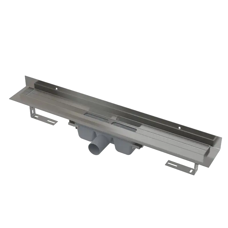 ALCAPLAST Sprchový liniový žlab nerezový, s okrajem a pevným límcem ke stěně, pro plný rošt, délka 850 mm APZ16-850 Novinka