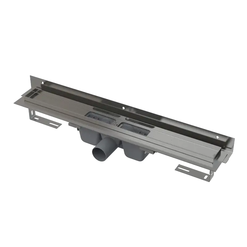 ALCAPLAST Sprchový liniový žlab nerezový, s okrajem a nastavitelným límcem ke stěně, pro perforovaný rošt, délka 650 mm APZ4-650 Víkendová Akce