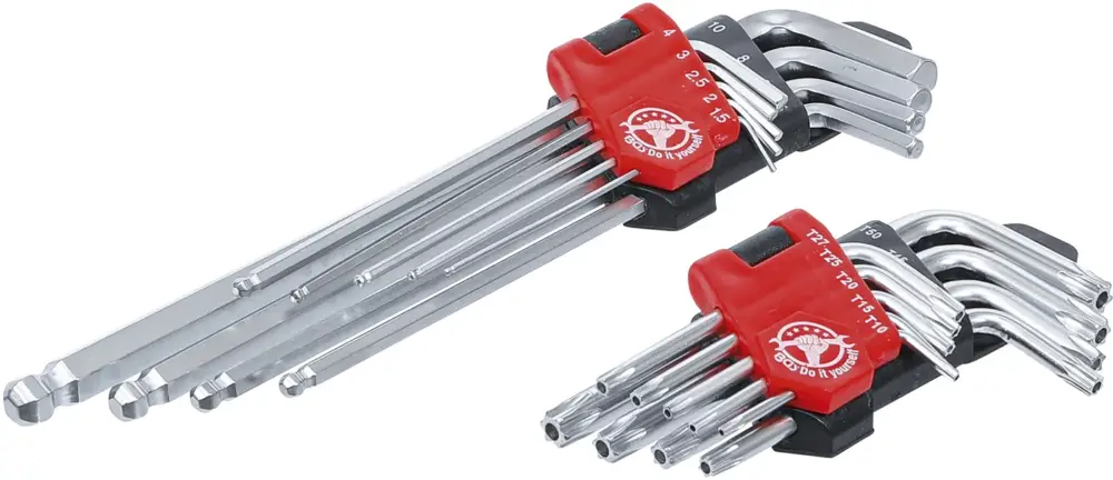 Nízká Cena BGS Sada zahnutých klíčů, dlouhé, T-profil (pro Torx) T10–T50 / inbusové 1,5–10 mm, 18dílná