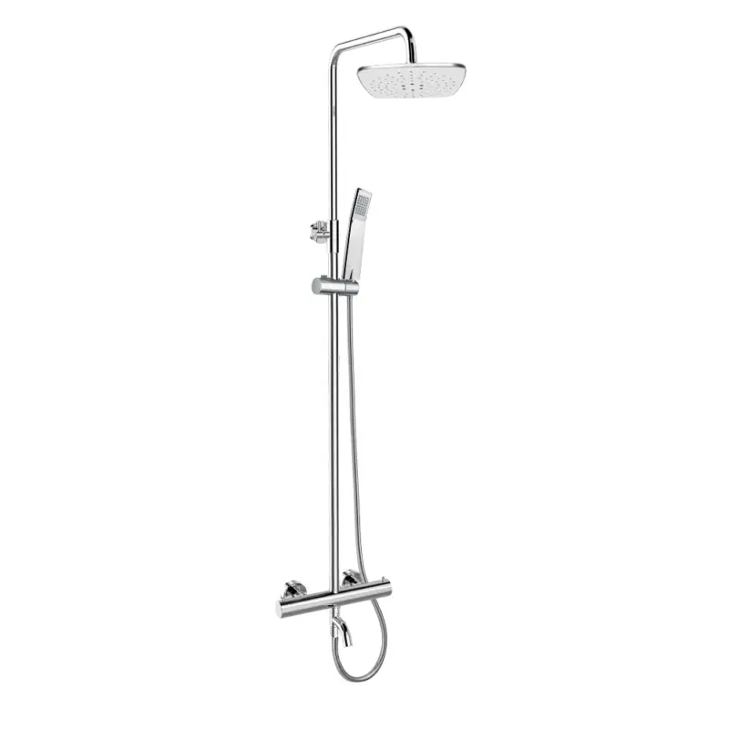 Hit Sezóny Termostatická nástěnná vanová baterie s hadicí, ruční a talířovou hranatou sprchou 220x220mm