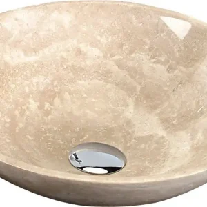 Rychlé Dodání SAPHO BLOK 1 kamenné umyvadlo na desku Ø 40cm, leštěný béžový travertin