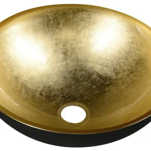 Víkendová Akce SAPHO MURANO BLACK-GOLD skleněné umyvadlo na desku, průměr 40cm, zlatá/černá