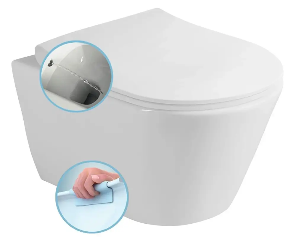 Autentický SAPHO AVVA CLEANWASH závěsná WC mísa, s bidetovou sprškou, Rimless, 35,5x53cm, bílá