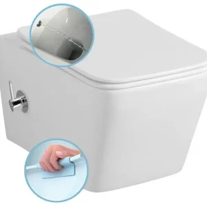 Super Cena SAPHO PORTO CLEANWASH závěsná WC mísa Rimless, integrovaná baterie a bidet. sprška, 36x52cm, bílá