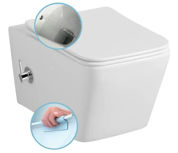 Super Cena SAPHO PORTO CLEANWASH závěsná WC mísa Rimless, integrovaná baterie a bidet. sprška, 36x52cm, bílá