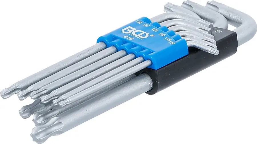 Hit Sezóny BGS Sada zahnutých klíčů, T-profil (pro Torx) s kulovou hlavou T10–T50 mm, 9dílná