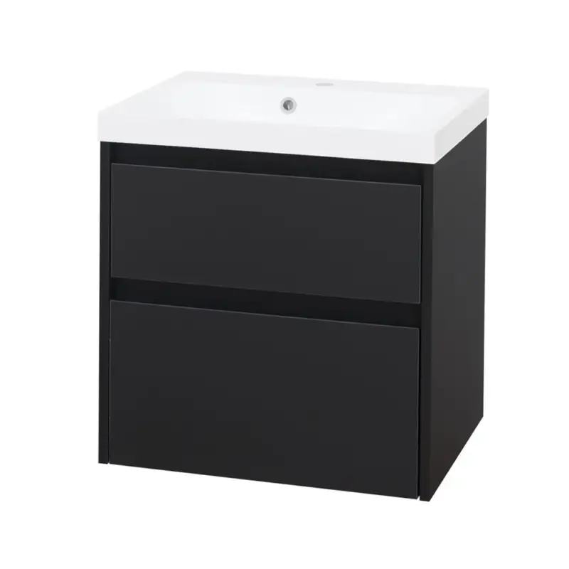 Opto, koupelnová skříňka, umyvadlo z litého mramoru, černá, 2 zásuvky, 610x580x460 mm Horká Nabídka