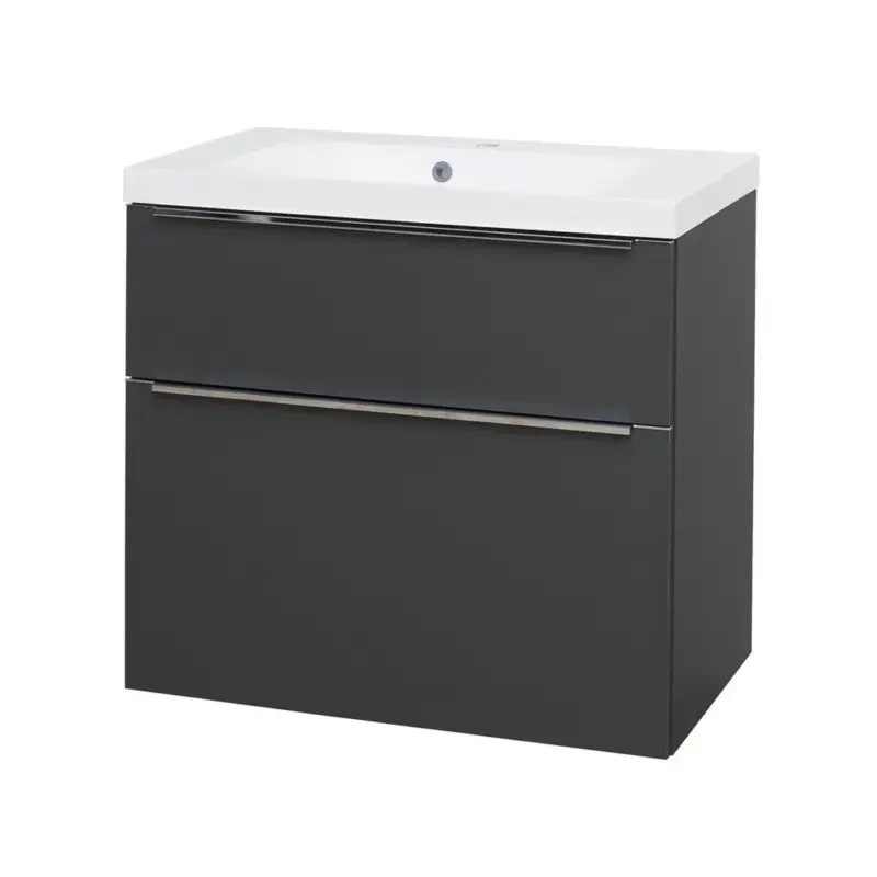 Mailo, koupelnová skříňka, umyvadlo z litého mramoru, antracit, 2 zásuvky,810x700x480 mm Super Cena