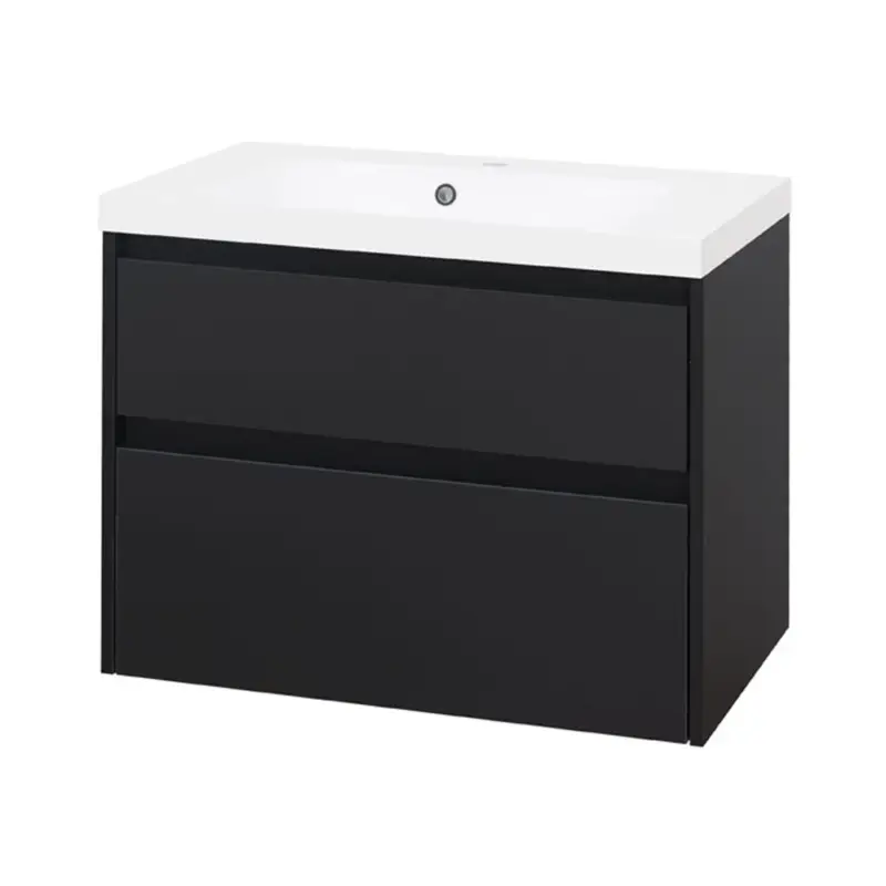 Opto, koupelnová skříňka, umyvadlo z litého mramoru, černá 2 zásuvky, 810x580x458 mm Must-Have