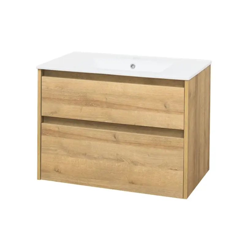 Opto, koupelnová skříňka s keramickým umyvadlem, dub, 2 zásuvky, 810x580x458 mm Cenově Výhodný