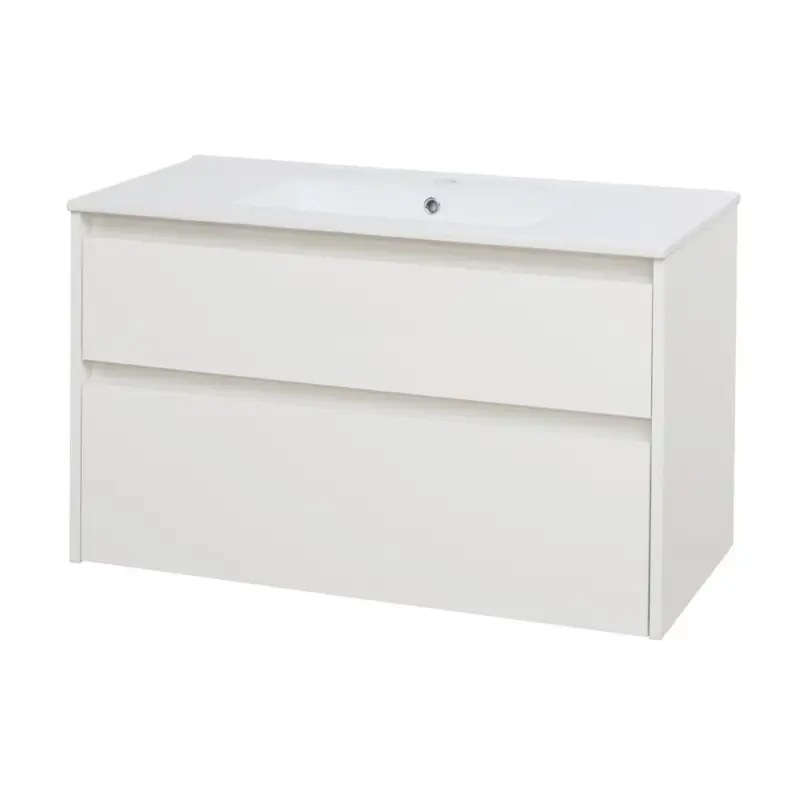 Horká Nabídka Opto, koupelnová skříňka s keramickým umyvadlem, bílá, 2 zásuvky, 1010x580x458 mm