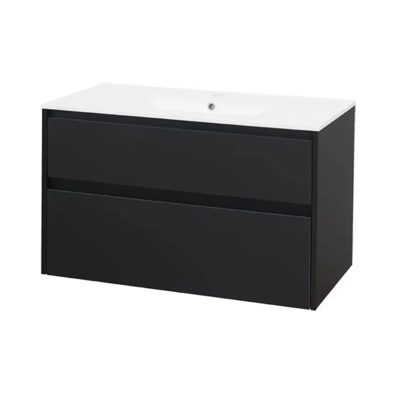 Akce Opto, koupelnová skříňka s keramickým umyvadlem, černá, 2 zásuvky, 1010x580x458 mm
