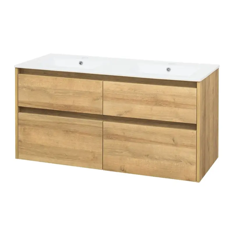Nejprodávanější Opto, koupelnová skříňka s keramickým umyvadlem, dub, 4 zásuvky, 1210x580x458 mm
