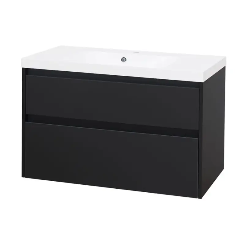 Koupit Online Opto, koupelnová skříňka, umyvadlo z litého mramoru, černá, 2 zásuvky, 1010x580x458 mm