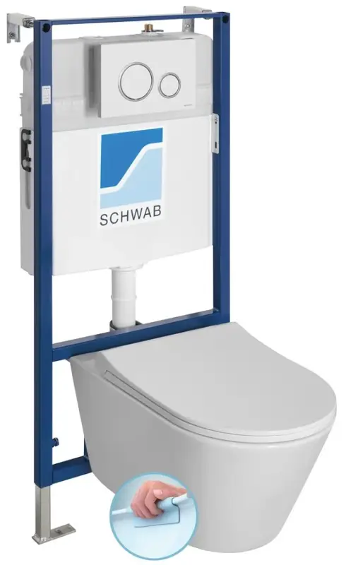 Víkendová Akce AVVA závěsné WC Rimless s podomítkovou nádržkou a tlačítkem Schwab, bílá