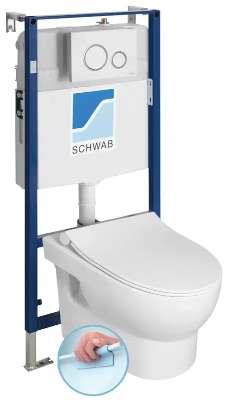 Rychlé Dodání ABSOLUTE závěsné WC Rimless s podomítkovou nádržkou a tlačítkem Schwab, bílá