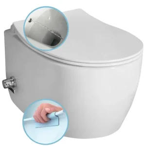 ISVEA SENTIMENTI CLEANWASH závěsná WC mísa, integrovaný ventil a bidet. sprška, Rimless, 36x51cm, bílá Expresní Doručení