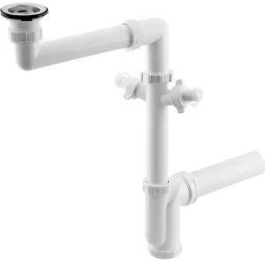 Nejlepší Cena BRUCKNER Dřezový sifon šetřící místo, 2x odbočka, nerez výpust se zátkou, 6/4", DN40, bílá