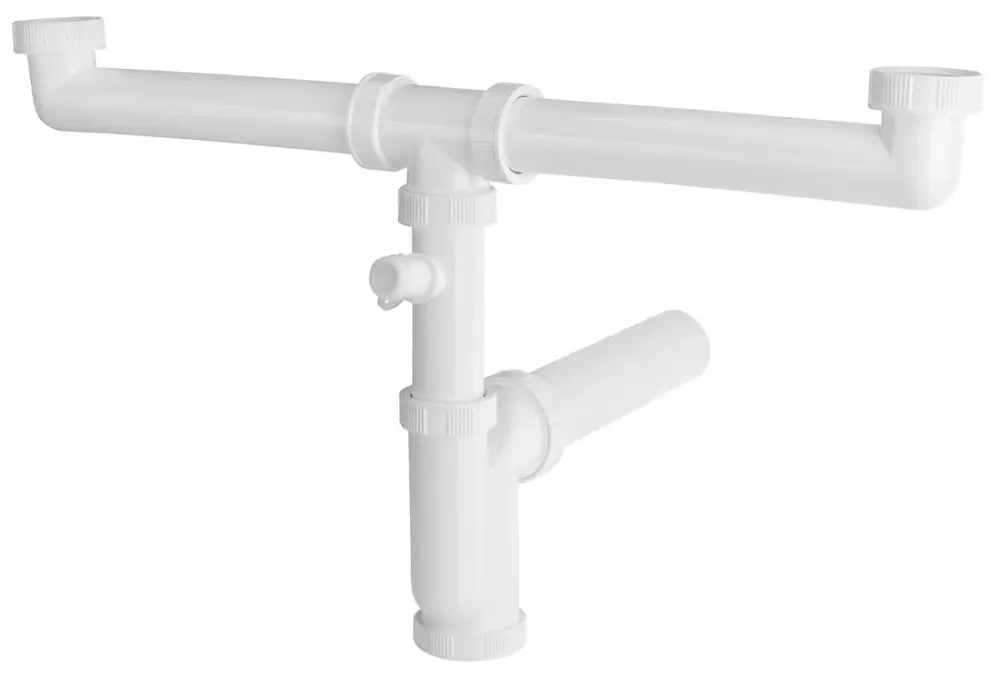 BRUCKNER Dřezový sifon s odbočkou 6/4", pro dvojdřez, pračková odbočka, DN50, bílá Finální Výprodej